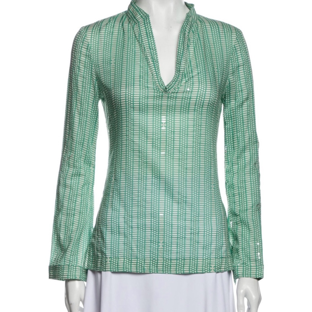 Tory Burch V-Neck Embellished Printed Blouse XS ~ Extra Small